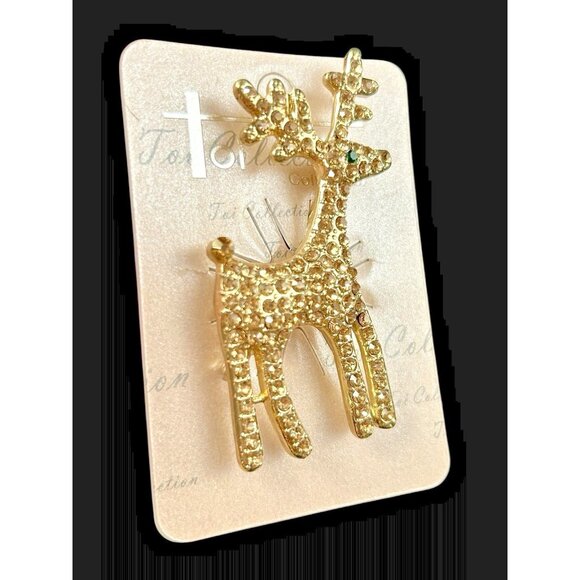 Fawn Deer Reindeer Brooch Pin Pave Rhinestone Costume Jewelry New Christmas 2.5" - Picture 1 of 5